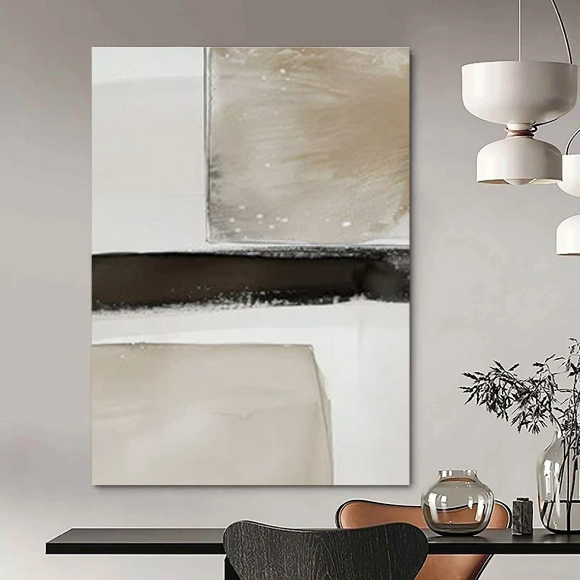 White with Textured Lines "Tactile Calm" Abstract Painting On Canvas PS1478
