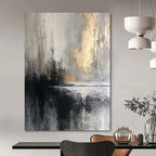 Gray, Gold, Black, and White, "Mystic Dusk" – Abstract Landscape Painting On Canvas PS1018