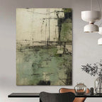 “Green - Gray Textured Abstract” - Rustic Abstract Painting On Canvas PS0160