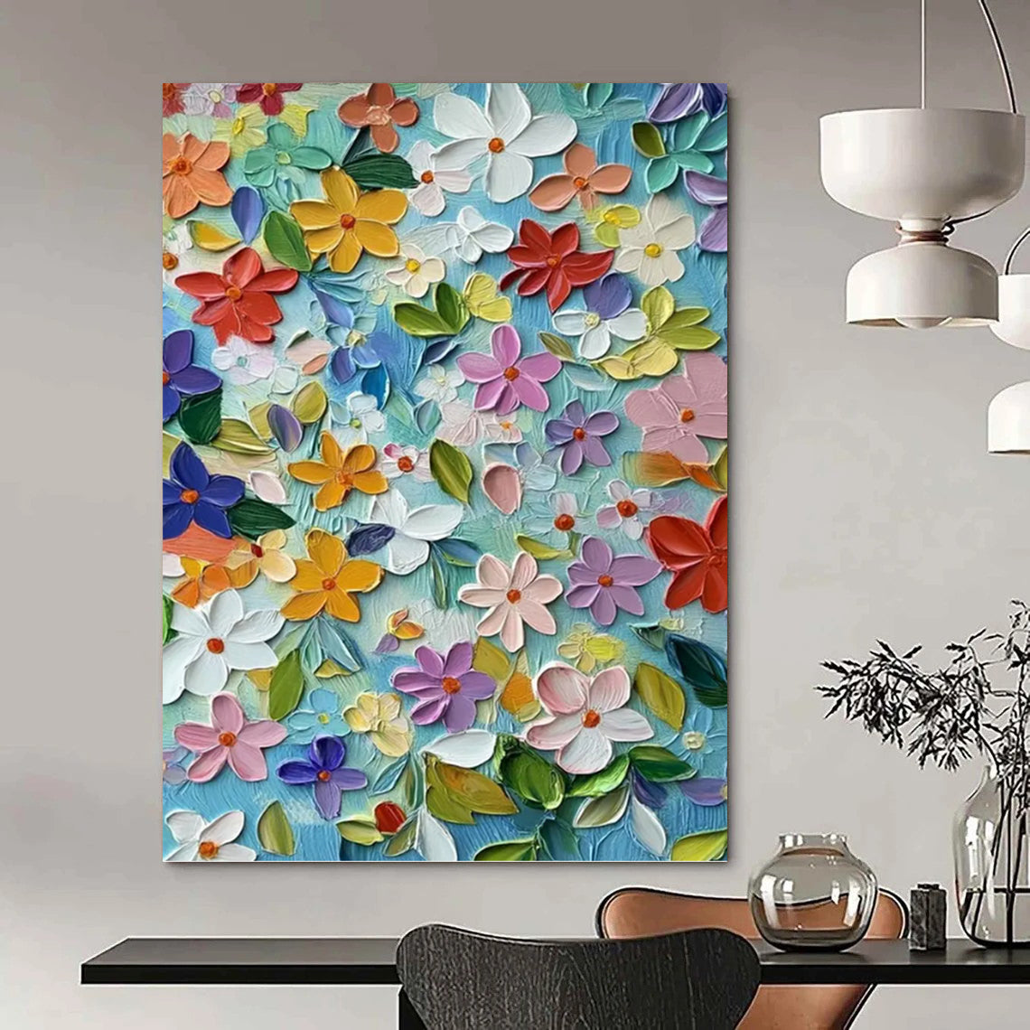 “Colorful 3D Floral” - Floral, Textured Painting On Canvas PT1551