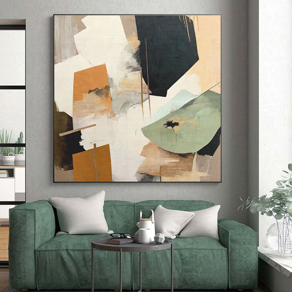 “Neutral Abstract Collage” - Neutral Tones Abstract Mixed - Media Painting On Canvas PS0742