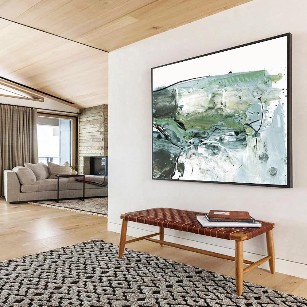 “Green and Blue Abstract with Black Accents” - Energetic Abstract Painting On Canvas PT139