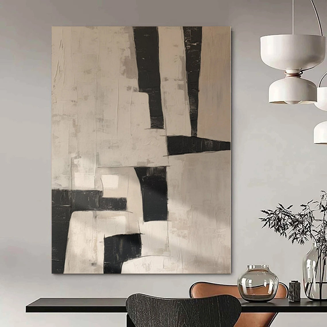 “Black - White Geometric Abstract” - Bold Abstract Painting On Canvas PS0123