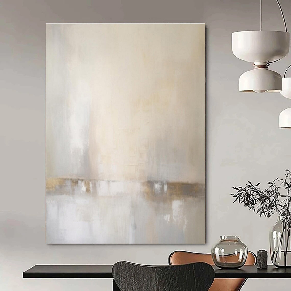 Beige, Gray, Gold with Subtle Gradients "Soft Horizons" Abstract Painting On Canvas PS1299