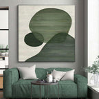 “Green Geometric Shapes” - Green, White Abstract Geometric Painting On Canvas PS0593