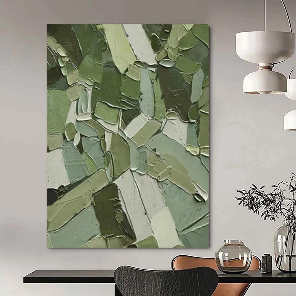 “Green Patchwork Cubism” - Cubist Abstract Art On Canvas PS0201