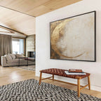 “Gold and Beige Abstract Moon” - Textured Minimalist Painting On Canvas PT081