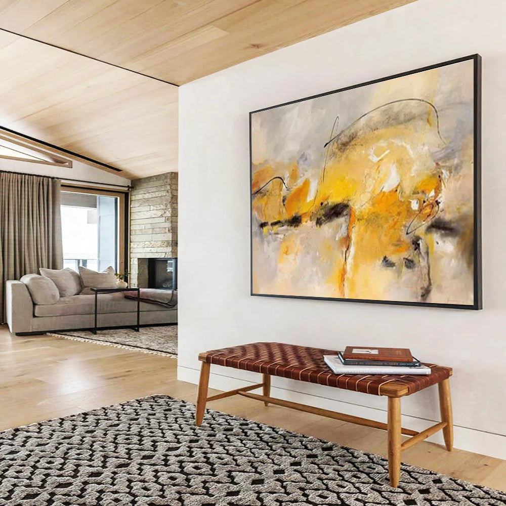 “Yellow - Gray Abstract” - Dynamic Abstract Painting On Canvas DKS431
