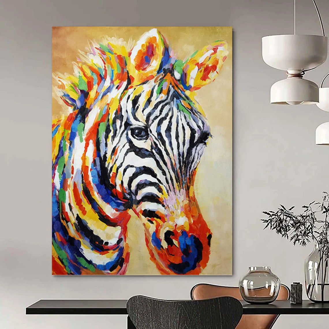 “Colorful Zebra Portrait” - Expressionist - Inspired Animal Painting On Canvas PT1442