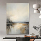 Gray, Beige, Gold with Reflective Landscape "Muted Reflections" Landscape Painting On Canvas PS1284