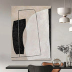 Beige, Black and White with Rectangular and Curved Forms "Form Fusion" Abstract Painting On Canvas PS1123