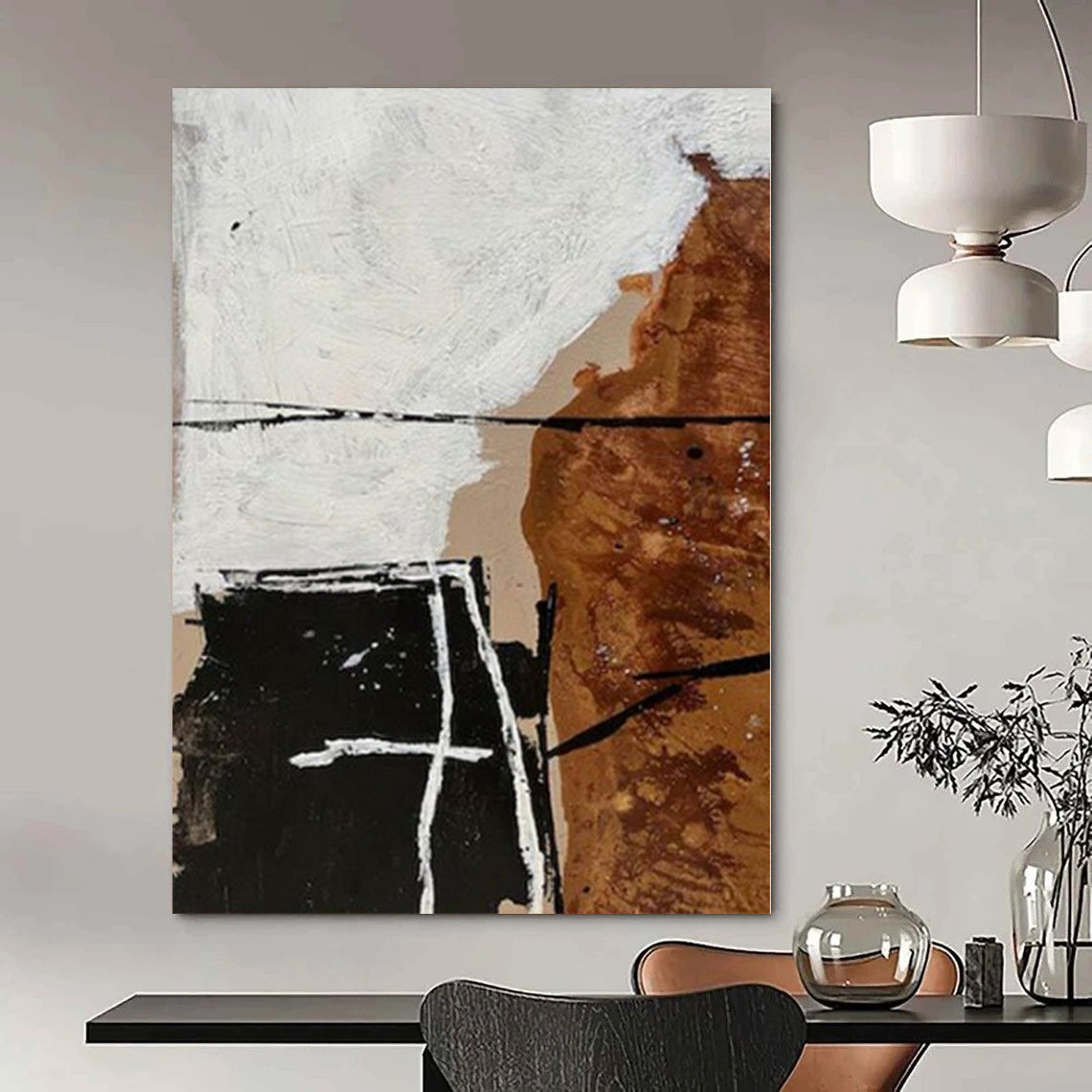 Brown, Black, White and Gold with Textured Layers "Rustic Elegance" Abstract Painting On Canvas PS1111