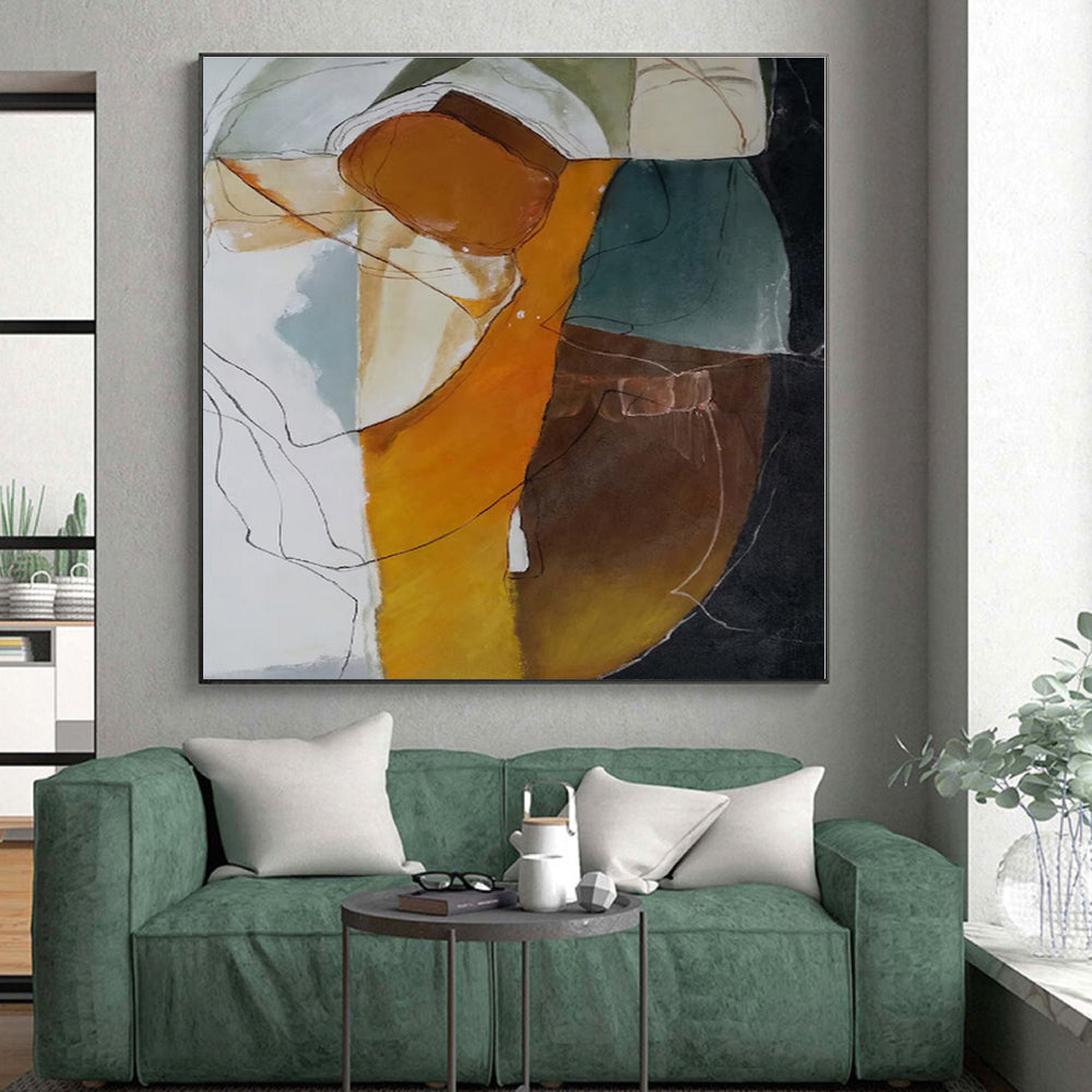 “Colorful Abstract Shapes” - Orange, Green, Blue Abstract Shape Painting On Canvas PS0401