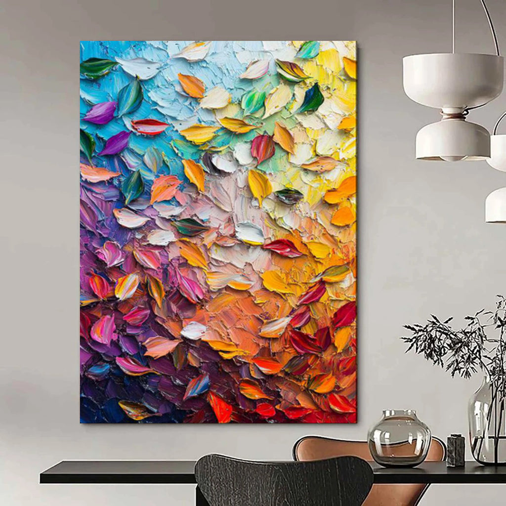 “Colorful Impasto Leaf Collage” - Abstract Painting On Canvas PT2071