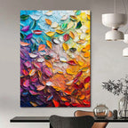 “Colorful Impasto Leaf Collage” - Abstract Painting On Canvas PT2071