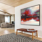 “Red - hued Reflective Abstract” - Mood - evoking Landscape Painting On Canvas DKS384