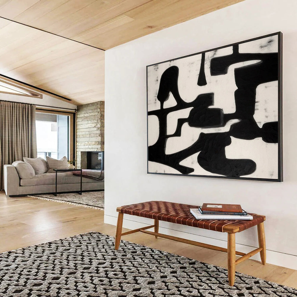 “Bold Black and White Shapes” - Minimalist Abstract Painting On Canvas PT063