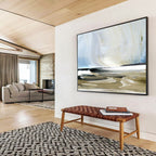 “Coastal Scene with Blue, Beige, and White” - Abstract Seascape Painting On Canvas PT116