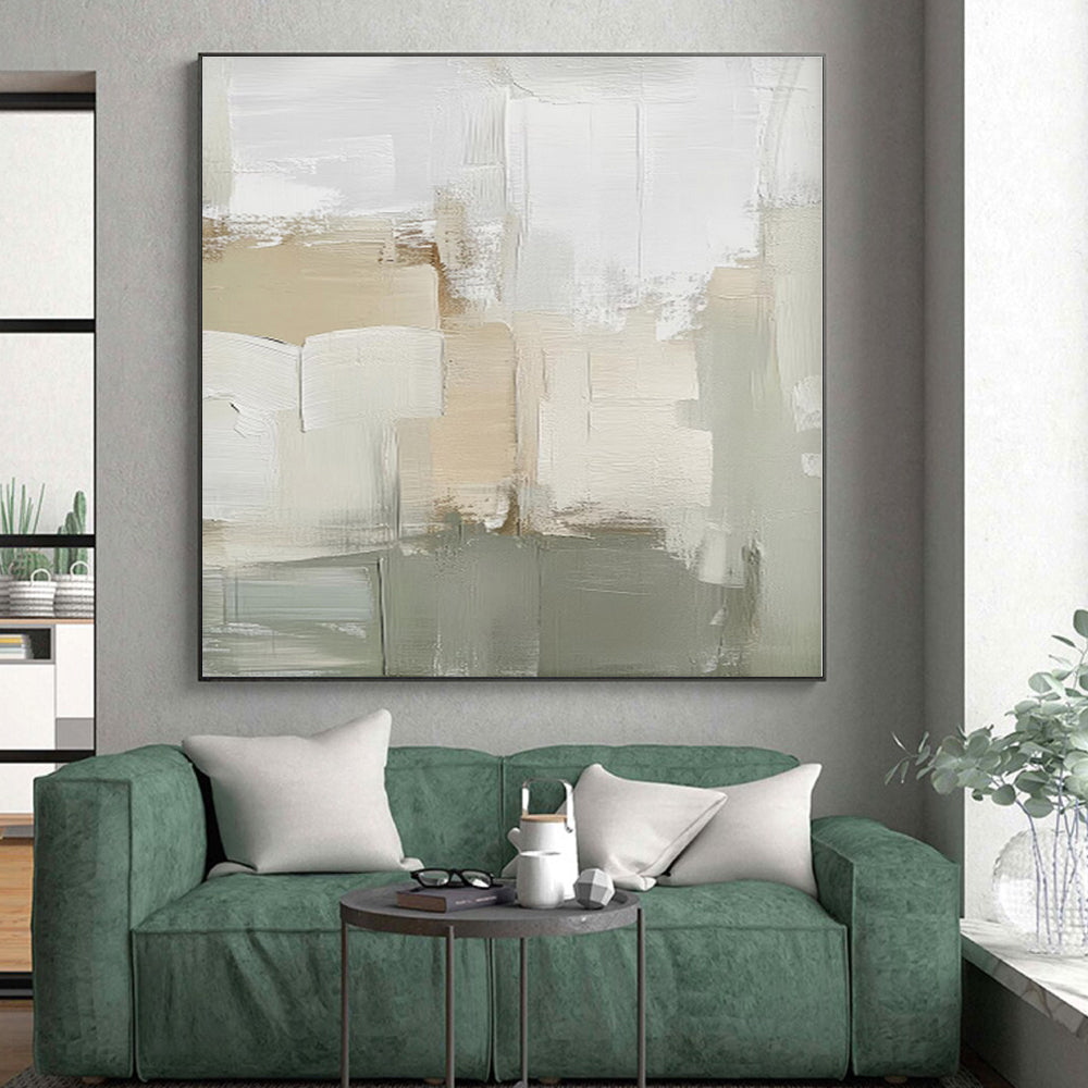 “Neutral Tones Abstract” - Beige, Gray, White Abstract Painting On Canvas PS0438