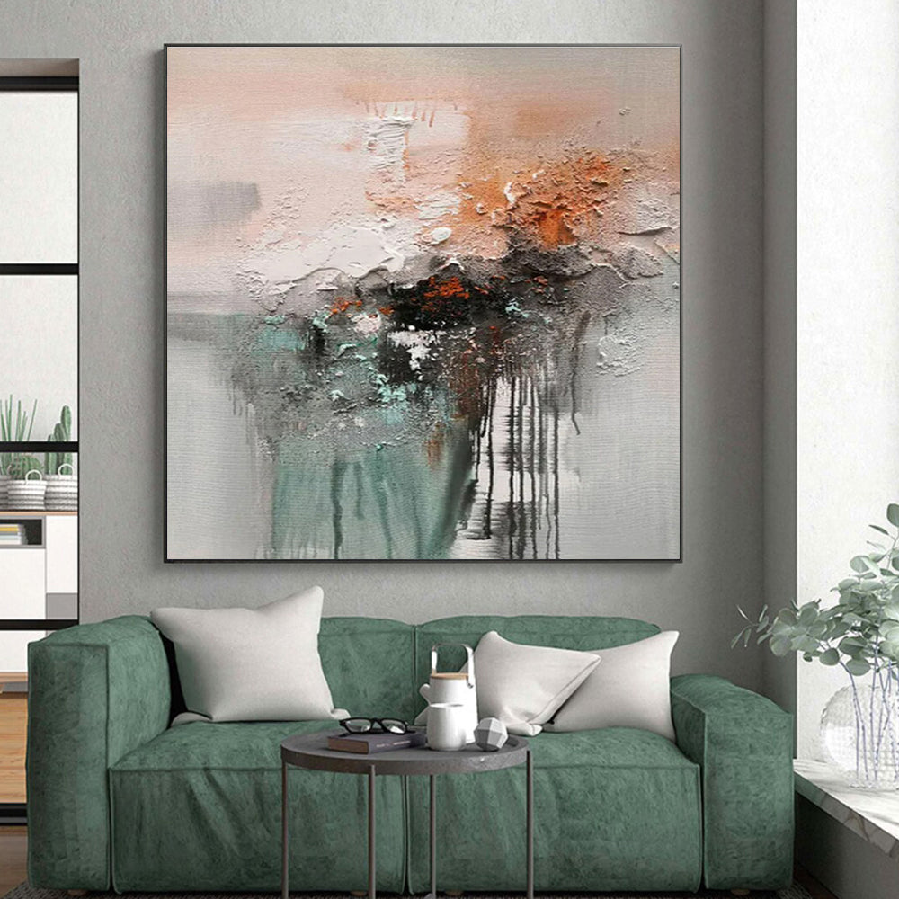 Textured Gray - Orange Abstract, "Rough Dawn" – Mixed - Media Abstract Painting On Canvas PS0898
