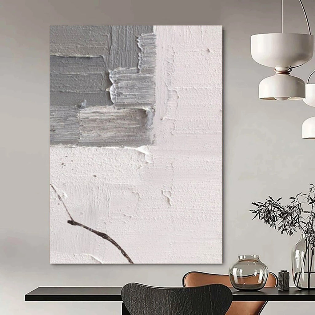“Grey and White Textured Patch” - Minimalist Abstract Painting On Canvas DS361