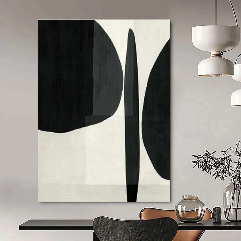 Black, White with Bold Forms "Graphic Whisper" Abstract Painting On Canvas PS1426