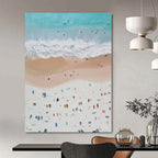 Blue, White, Beige and Colorful Dots "Beach Carnival" Impressionistic Abstract Painting On Canvas PS1131