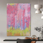 Pink, Blue, Green, Yellow with Thick Strokes "Blossom Rain" Abstract Painting On Canvas PS1402