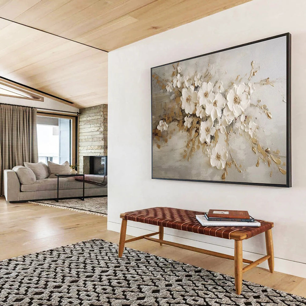 “Textured White Floral Bouquet” Floral Painting On Canvas DKS250