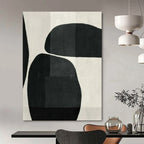 Black, White with Curved Shapes "Organic Flow" Abstract Painting On Canvas PS1448