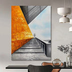 “Orange Wall & Stairway” - Architectural Abstract Painting On Canvas DS281