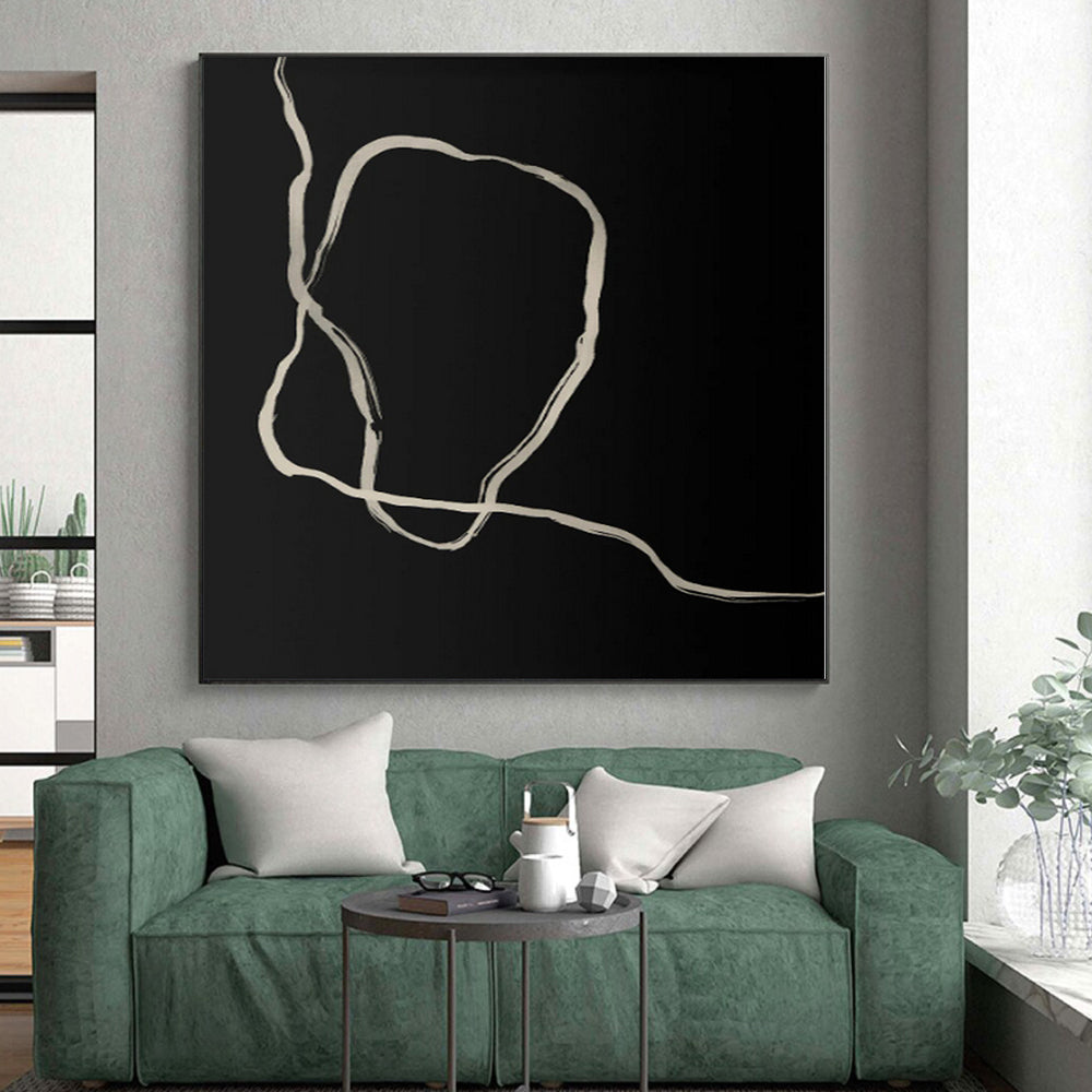 “Black - White Abstract Flowing Lines” - Delicate Abstract Painting On Canvas PS0336