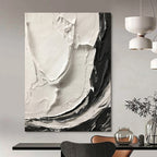 “Thick Black and White Textured Swirls” - Tactile Abstract Painting On Canvas DS387