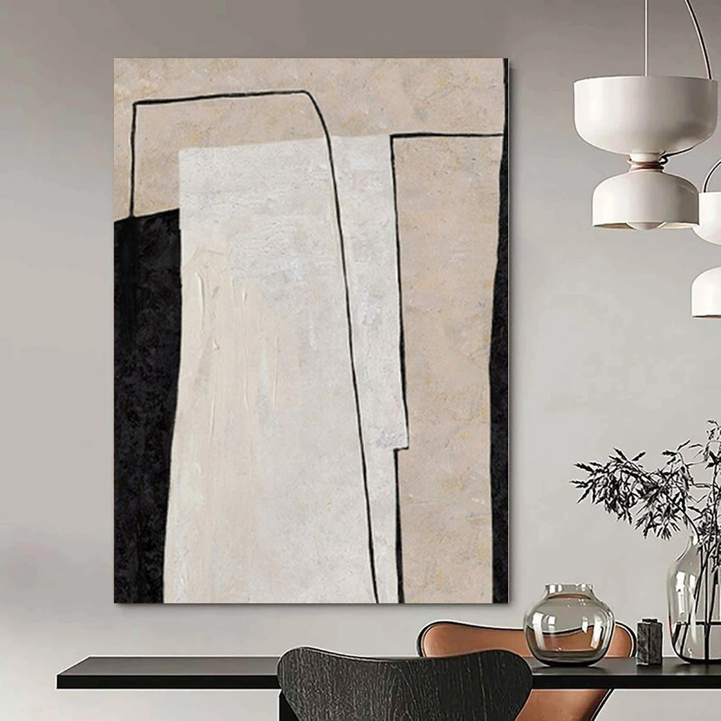 Black, White and Beige with Subtle Shifts "Quiet Transition" Abstract Painting On Canvas PS1136