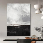 Black, White and Gray with Textured Divide "Midnight Calm" Abstract Painting On Canvas PS1154