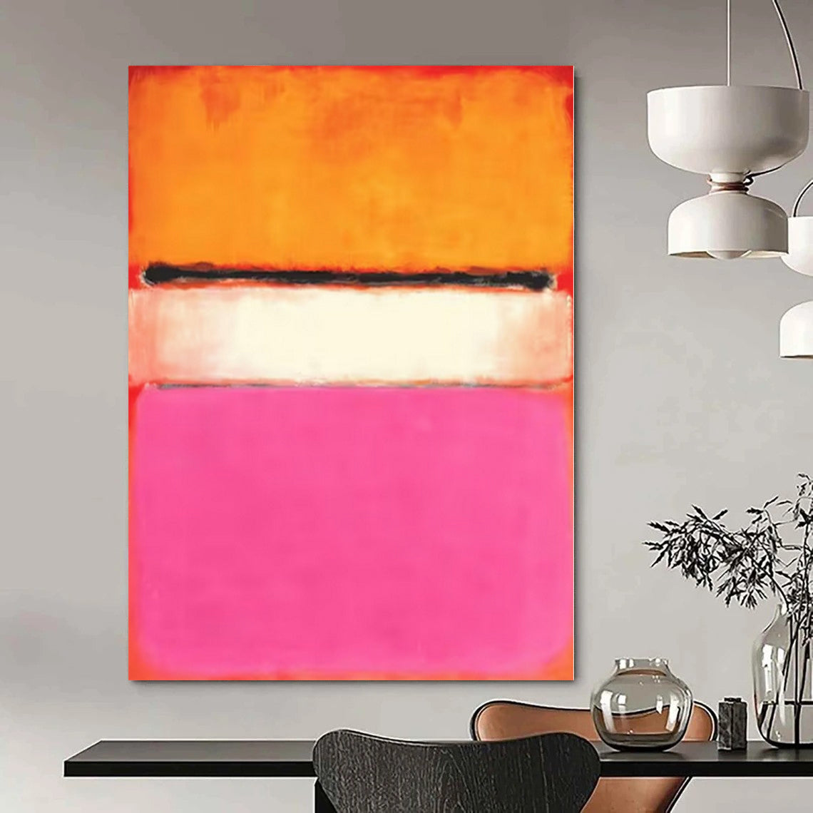 Orange, Pink, White with Horizontal Bands "Vibrant Layers" Abstract Painting On Canvas PS1184