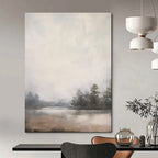 “Foggy Lake with Silhouetted Trees” - Landscape Painting On Canvas PT2057