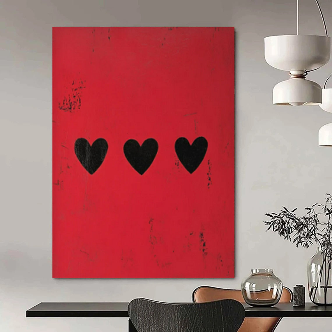 Red and Black Hearts, "Love Marks" – Minimalist Abstract Painting On Canvas PS0950