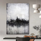 Black, White and Gray with Subtle Landscape Hints "Misty Reflection" Abstract Landscape Painting On Canvas PS1147