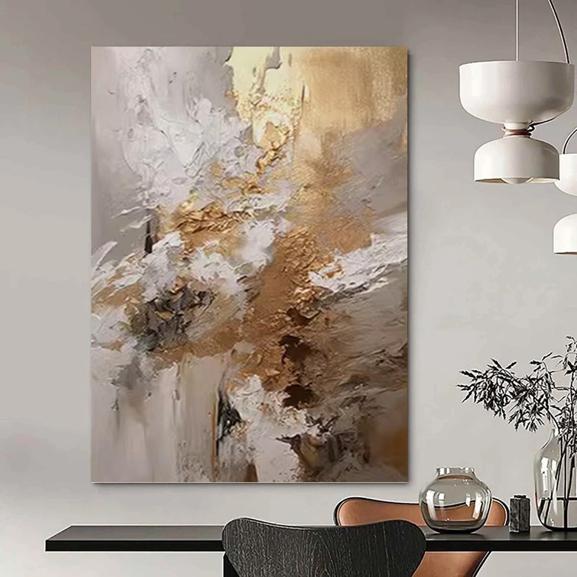 “White - Gold Abstract Textures” - Textured Abstract Painting On Canvas PT1246