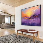 “Vibrant Purple and Orange Sunset Landscape” - Impasto Landscape Painting On Canvas PT084