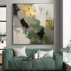 Gold, Green & Grey Abstract Harmony Painting On Canvas PS0815