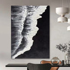 “Black - White Ocean Waves: Minimalist Seaside Art” - Stark Coastal Painting On Canvas PT0962