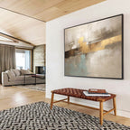 “Gold Strokes & Neutral Blends” - Abstract Color Field - Painting On Canvas PT1714