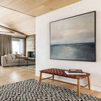 “Soft Abstract Horizon in Neutrals & Blues” - Minimalist Seascape Painting On Canvas PT017