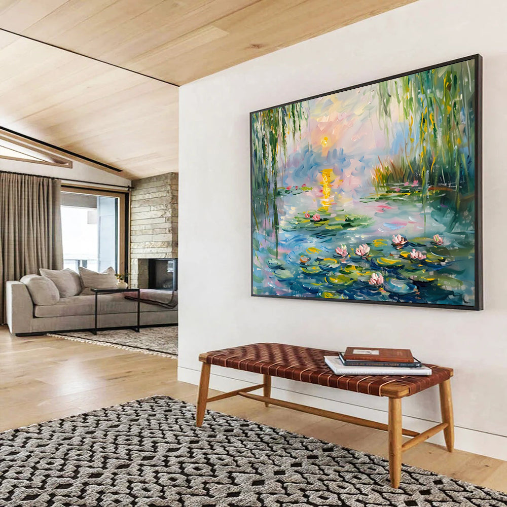 “Monet - Inspired Lilies” - Impressionistic Water - Lily Painting On Canvas PT194