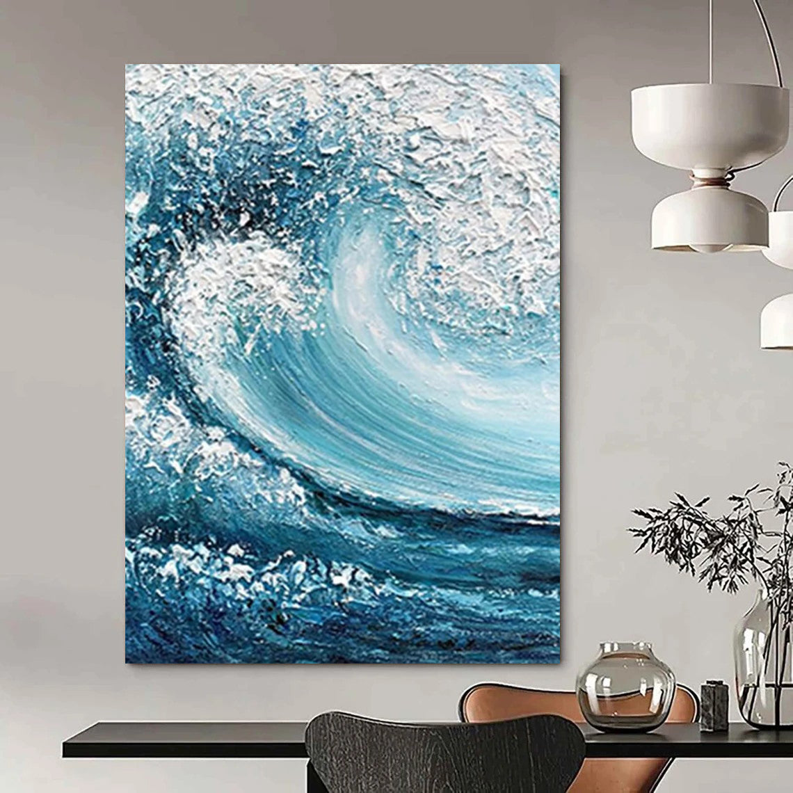 “Blue and White Crashing Wave” - Realistic Ocean Wave Painting On Canvas DS322