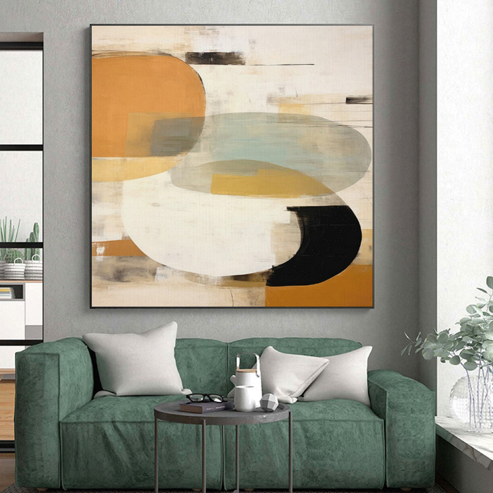 “Circular Color Harmony” - Orange, Teal, Gray, White Abstract Geometric Painting On Canvas PS0752