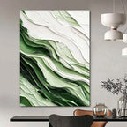 “Green - White Textured Abstract Waves” - Abstract Painting On Canvas PT2069