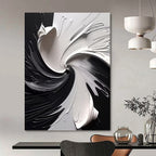 “Black & White Swirling Abstraction” - Dramatic, Monochrome Painting On Canvas PT1474